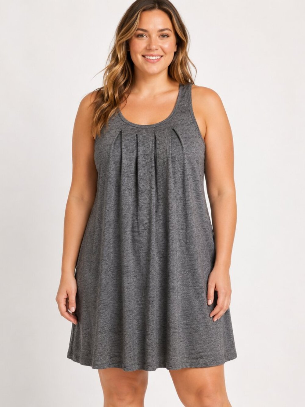 Gap Women’s Large Gray Sleeveless Tank Dress Racerback Pleated A-Line